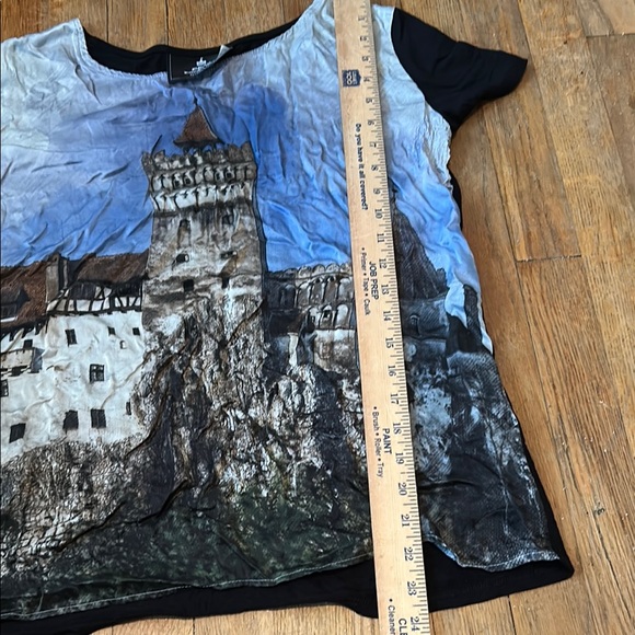 Dracula's Castle Scenic‎ Print Black Women's Top L vampire - Picture 8 of 8